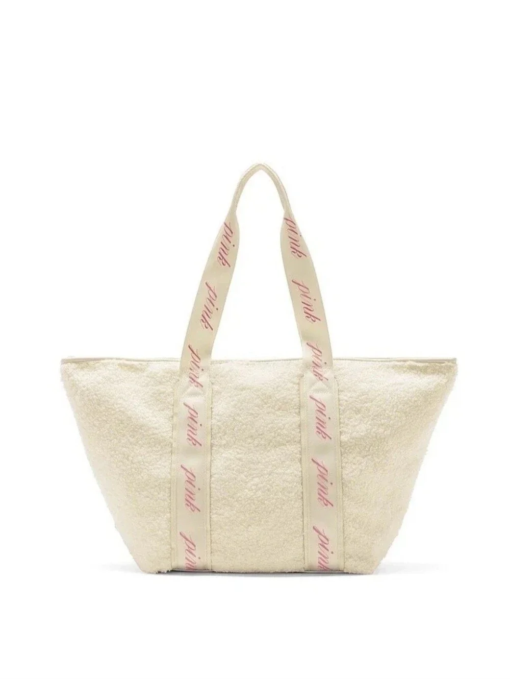 Cozy PINK Victoria's Secret sherpa tote bag in beautiful cream/ivory.